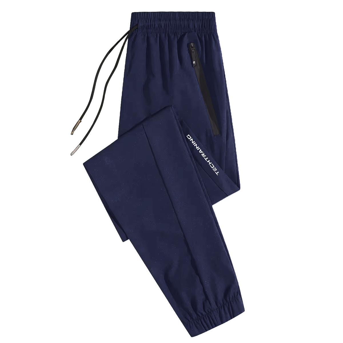 Men’s lightweight ice silk casual athletic pants with a drawstring waist, skin-friendly and comfortable, zippered pockets, suitable for warm weather and everyday wear.