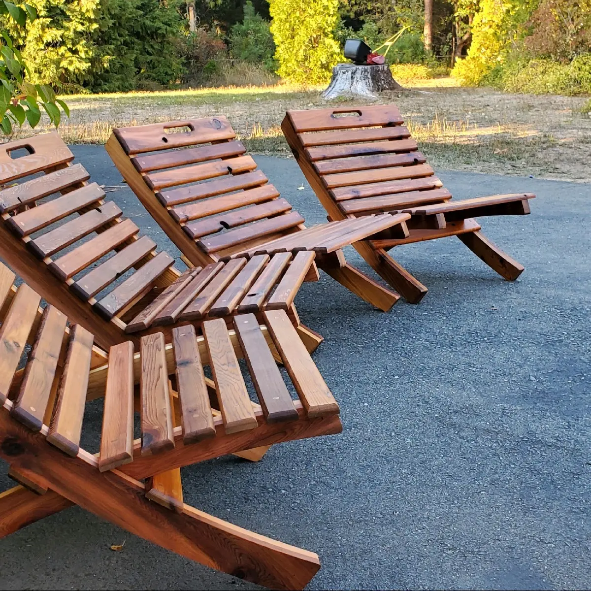 Collapsible Cedar Nesting Chair (Danish oil/stained, woodplugs,routered edges)