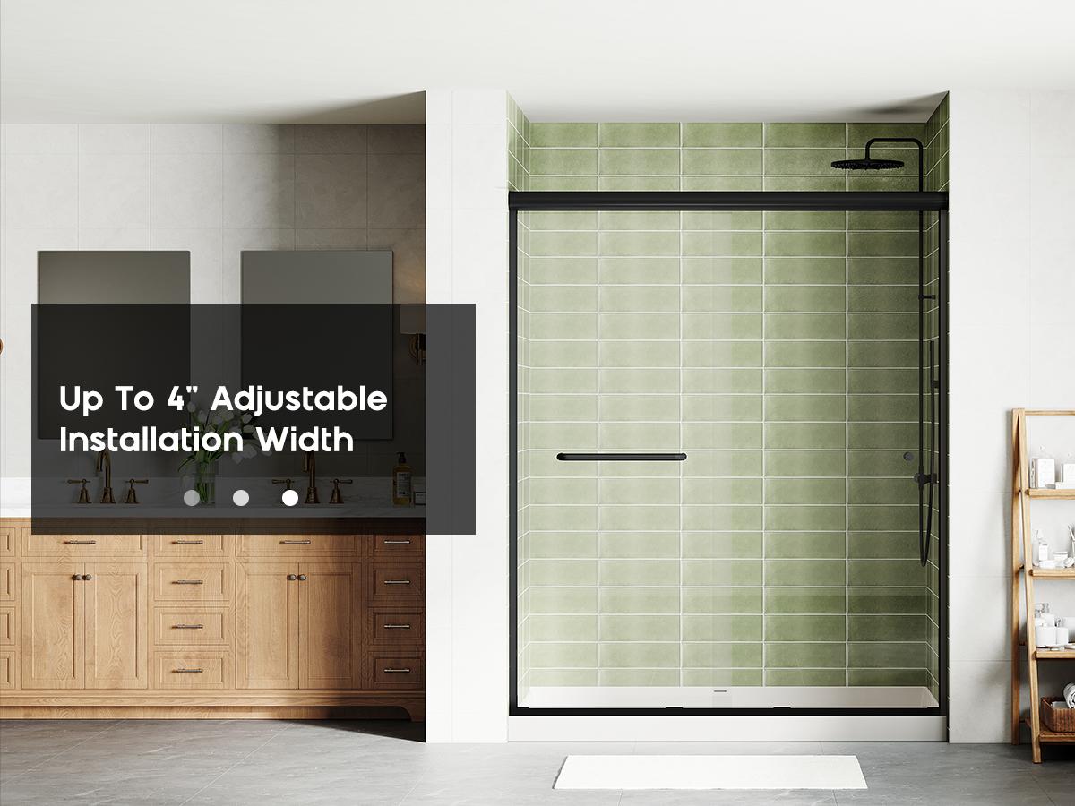 AMERLIFE 3 Size Semi-Frameless Walk-in Shower Door, 4" Adjustable Design, 1/4inch Thick Tempered Glass, Matte Black Aluminum Alloy Frame, Modern Bathroom Shower Sliding Door[tiktokshopbacktoschool][SohoChic]