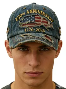 250th Anniversary 1776-2026 Distressed Denim Baseball Cap for Men American Flag Embroidery Vintage Washed Relaxed Fit Daily Casual Outdoor Spring Summer History Enthusiasts Patriotic Fans Fathers Husbands Friends