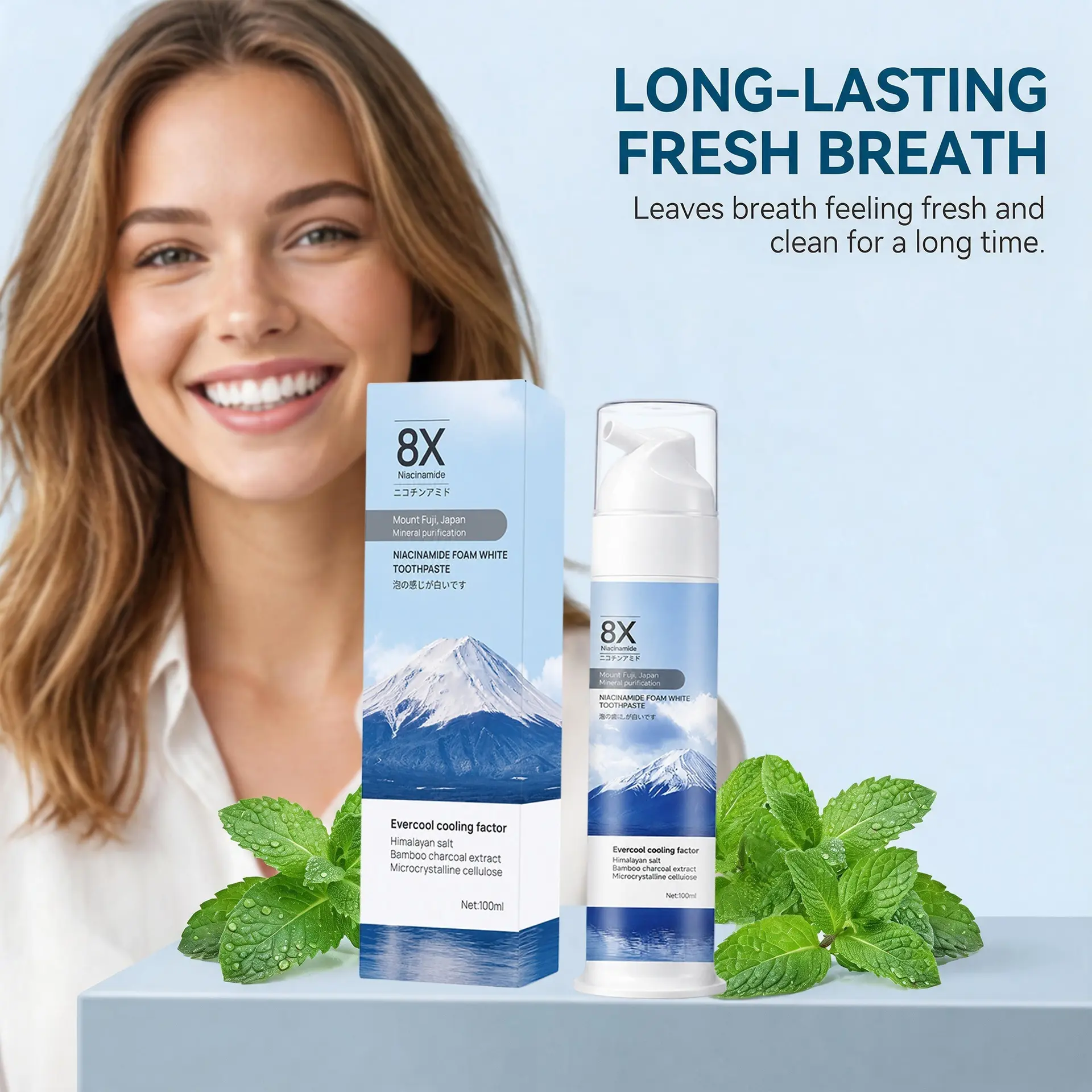Whitening Toothpaste with Niacinamide - Foaming Formula, Helps Remove Coffee & Tea Surface Stains, Mint, Fresh Breath, 100g
