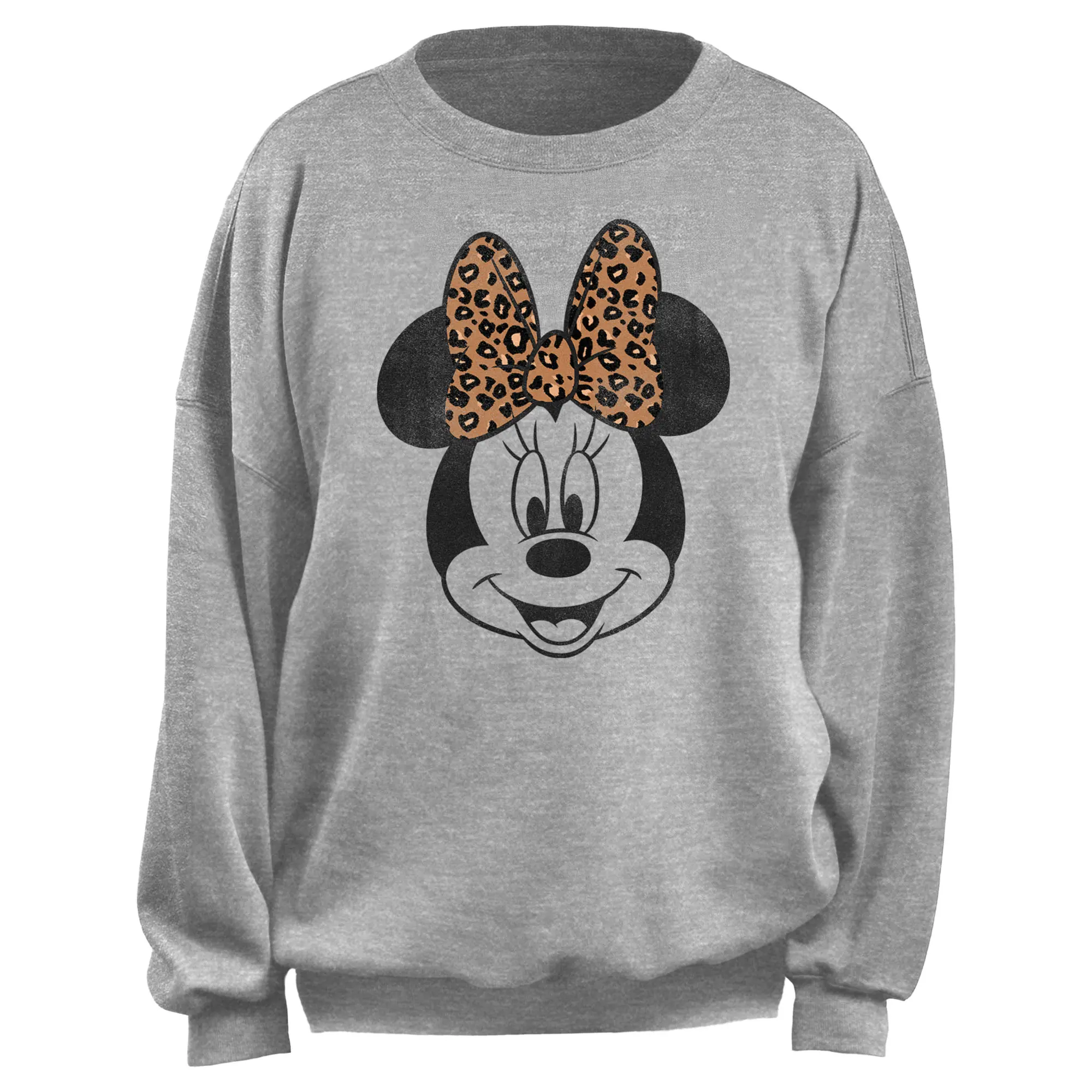 Junior's Mickey & Friends Minnie Cheetah Print Bow Sweatshirt