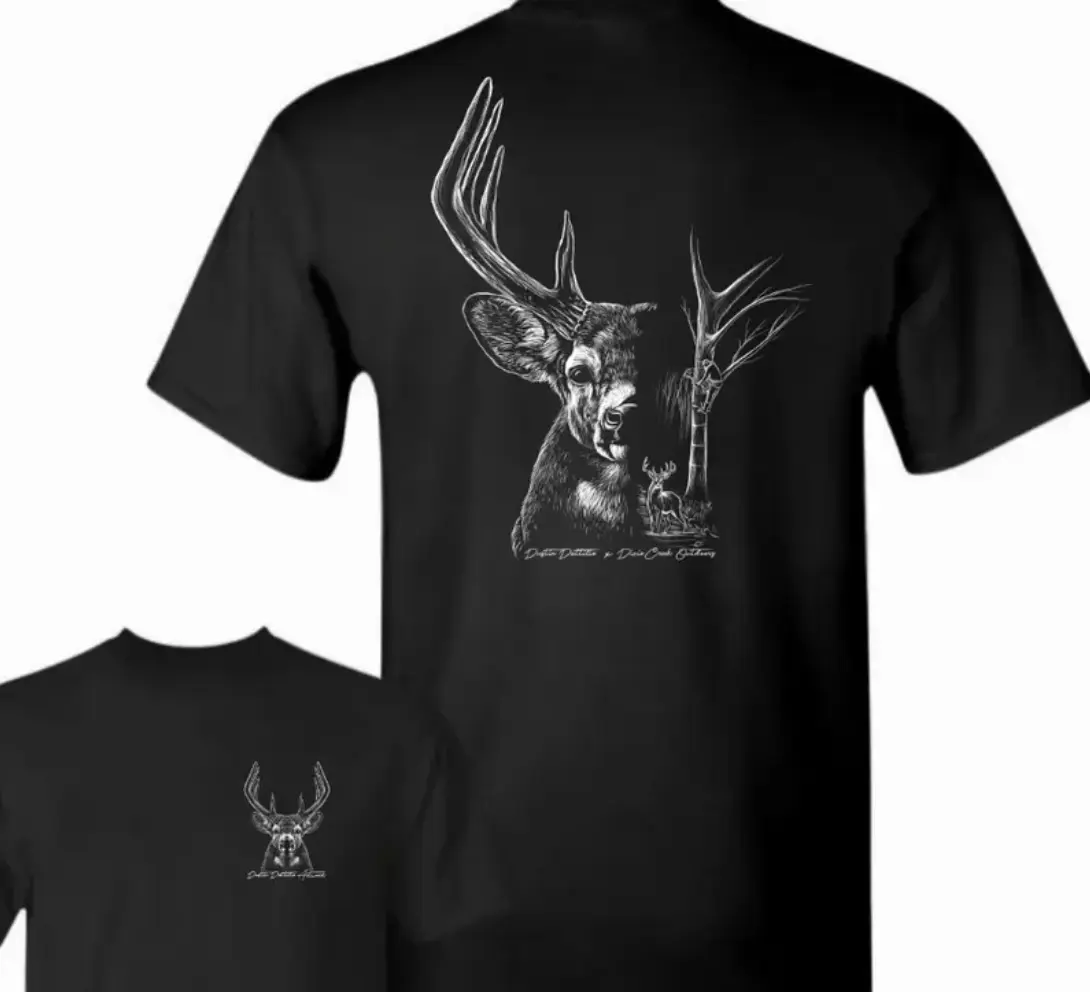 Deer Skull Hunting Tshirt - Monochrome Buck Head Graphic , Rustic Outdoor Scene , Bold Back Print , Perfect For Nature Lovers And Hunters, Full Sizes
