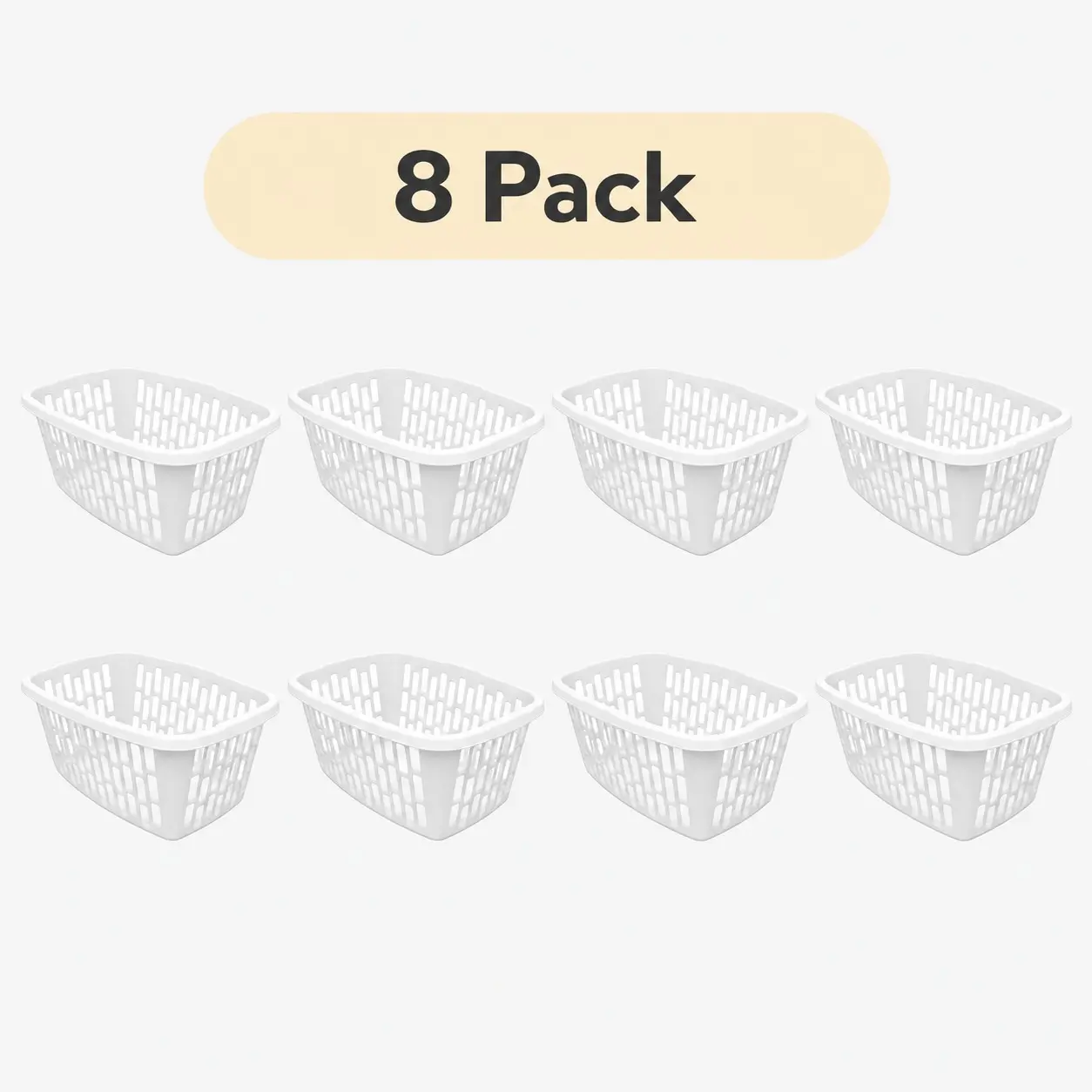 1.5 Bushel Rectangular Plastic Laundry Baskets with Carry Grips, Ventilated Clothes Baskets, White, 8 Pack