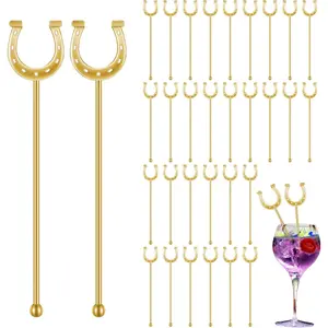 6 Inch Derby Drink Plastic Stirrers Swizzle Sticks for  Coffee  U Shaped Horseshoe Drink Stirrers for Coffee Beverage Party Bar Weddings Events(,30 Pcs)