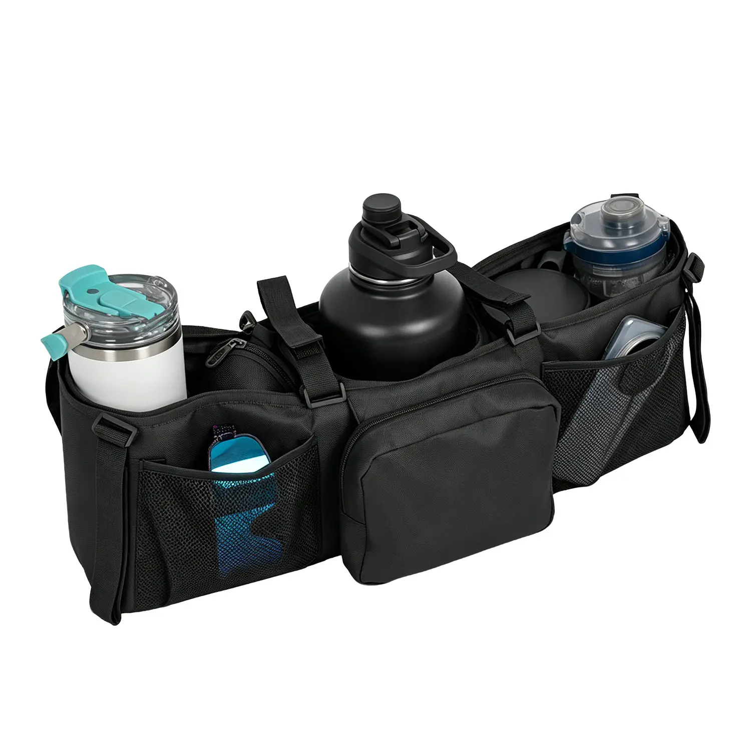 ADDMOTOR Large Capacity Double Stroller Organizer with 2 Insulated Cup Holders, Parent Console Universal Stroller Accessories for Baby Jogger City Mini GT2, Bob Duallie, Jeep E-325