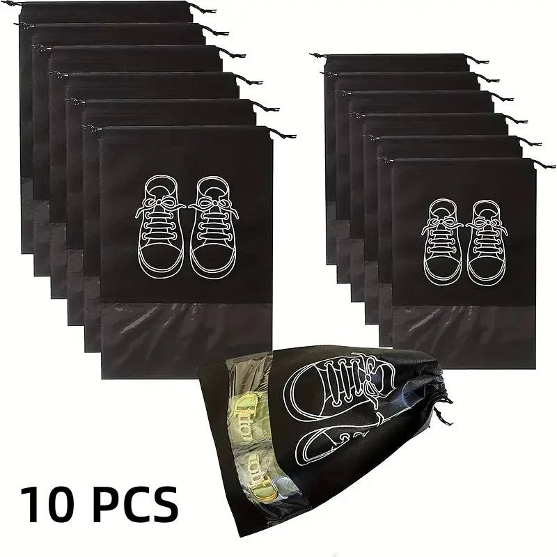 10 Pack Portable Bags for Travel - Large Shoe Storage Organizer with Drawstring - Ideal for Organizing Shoes