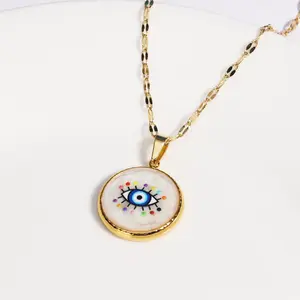 Vintage Colorful Enamel Evil Eyes Pendant Necklace Stainless Steel Trendy Geometric Choker Jewelry Party Gifts For Women Girls