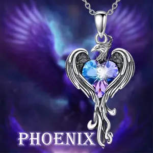 1Pc Creative Sparkling Colorful Artificial Crystal Phoenix Pendant Necklace Exquisite Personality Party Jewelry Stainless Steel Chain Accessories Suitable for Women, Girls Holiday Gifts