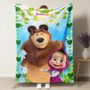 Cartoon M-Masha And Bear Blanket Kawaii Soft Flannel Plush Kids Childhood Throw For Bedroom Nursery Decor Gift Best Christmas Bedding for Children