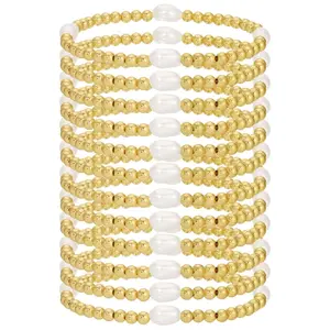 Splendid Iris - Set/12 4mm stretch md. Pearl bracelets