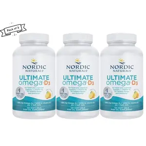 Nordic Naturals Ultimate Omega-D3, Lemon Flavor - 360 Soft Gels - 1280 mg Omega-3 + 1000 IU Vitamin D3- EPA & DHA, VALUE PACK vitamin  d3 multivitamin brain health supplements