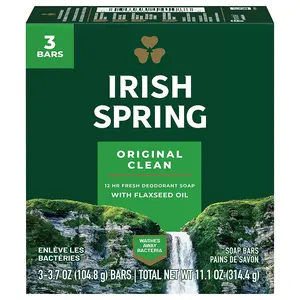 Irish Spring Original Antibacterial Scented Deodorant Bar Soap - 3 Bars, Daily Body Wash & Cleansing Body Care Cleanser with Natural Oils, 12-Hour Freshness, Classic Scent, Paraben & Phthalate Free, Moisture for Dry Skin
