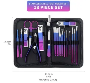 18pcs Stainless Steel Grooming Kit:Nail Clippers Ear Picks fingernail Thick Nail Scissors Nose Hair Clippers-All in a Fancy Box FAMILY USE