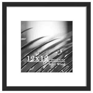 12x12 Solid Wood Picture Frame with Real Glass Cover Wooden Photo Frame Display Picture 8x8 with Mat or 12x12 without Mat for Wall and Tabletop Display Black