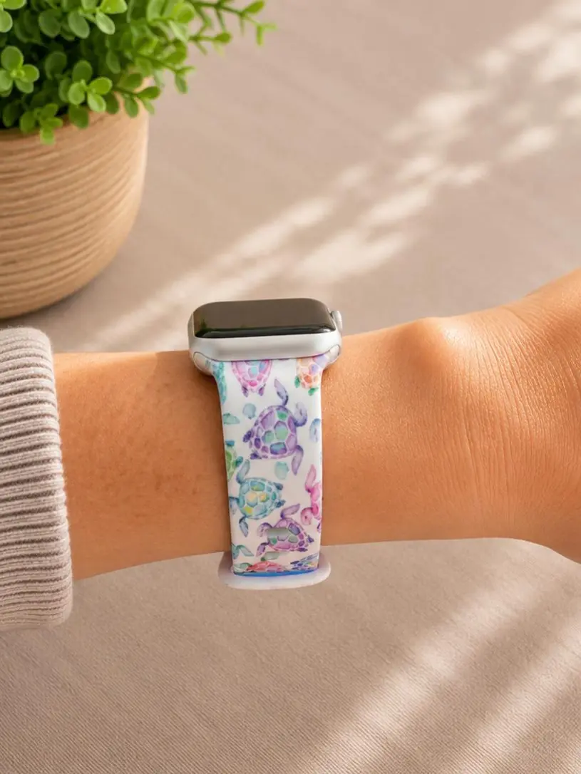 Pastel Sea Turtle Watch Band – Ocean Silicone Watch Strap – Cute Beachy Watch Band for Women