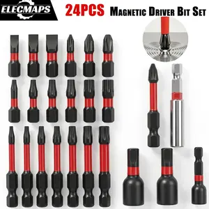ELECMAPS 24-Piece Magnetic Electric Screwdriver Bit Set, Hex Shank Impact Bit Combination, Suitable For Electric Drills And Screwdrivers, Household Repair, Woodworking, Installation, Hardware Tools And Accessories