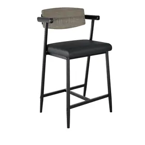 1 PC Counter Height Bar Stools 26 inch, Modern Upholstered Kitchen Island Chairs with Arms & Wood Back, Wider Seat Barstools, Rustic Brown
