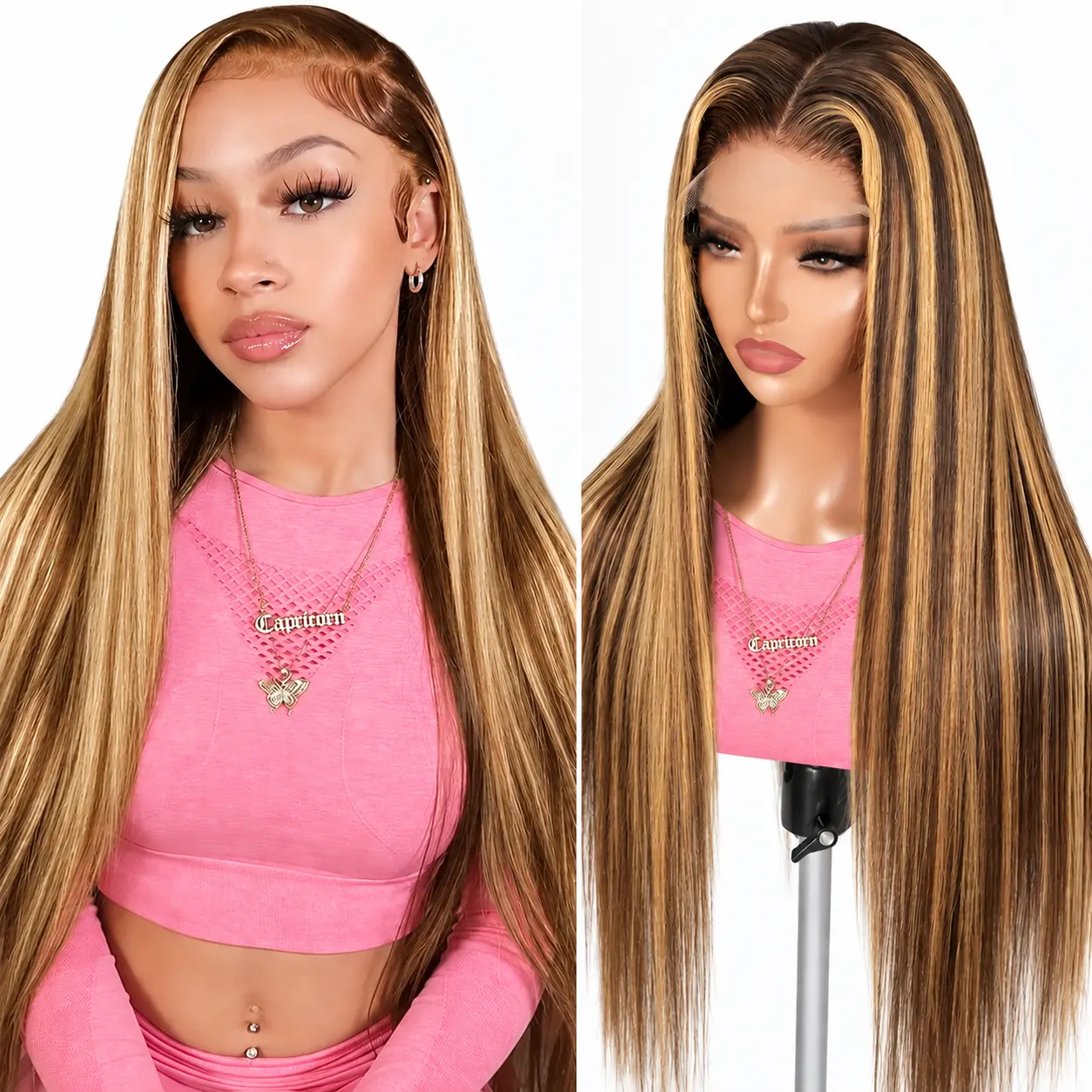 Women's 13x6 HD Lace Frontal Wig - Silky Straight Heat-Resistant (Up to 320°F) Synthetic Hair, Pre-Plucked Natural Hairline, Melted Lace, Blonde Black Highlight, Chocolate Brown Ombre, Soft, Headband & Tape Compatible, Wigs for Women