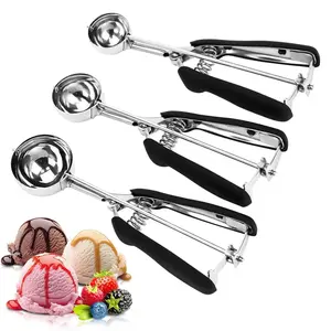 3PCS Ice Cream Scoop, Cookie Scoop Set, Professional Metal Ice Cream Spoon, Lightweight Cookie Spoon  for Baking, Cookie Dough Scoop, Ice Cream Scooper with Trigger Release,  For Cookie Cupcake Muffin Ice Cream Truffles