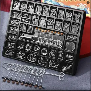 Metal Wire Puzzle Brain Teaser IQ Test Disentanglemen Iron Link Unlock Interlock Game Adults Kids Toys Solution Nine Ring