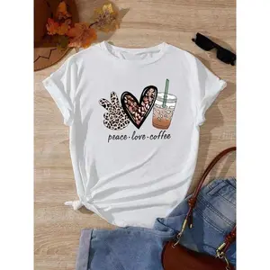 Women's Leopard Cartoon Graphic Print Round Neck Tee, Fashion Casual Short Sleeve T-shirt, Ladies Summer Clothes for Daily Wear funny graphic tee