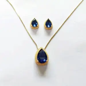 Gold Plated Jewelry Set Pear Shaped Aquamarine  Earrings Jewelry Set