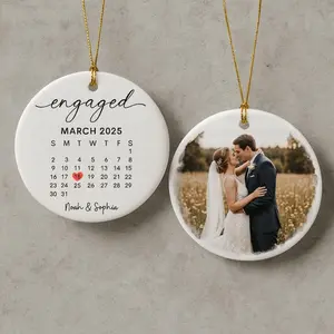 Personalized Engagement Calendar Ornament with Photo – Custom Couple Keepsake