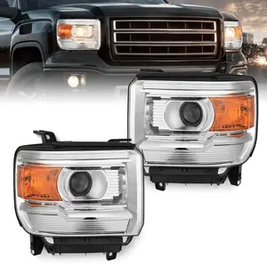 Nilight 2014 2015 2016 2017 2018 GMC Sierra 1500 2500HD 3500HD Base Headlight Assembly Chrome Housing Amber Reflector Clear Lens