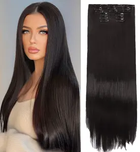 Black Clip in Hair Extensions 6PCS Straight Invisible 24inch Long Synthetic Thick Clips on Hairpieces for Women Girls Natural Full Head Party Daily Use 6OZ