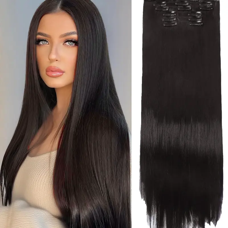 Clip in Hair Extensions 6PCS Straight Invisible 24inch Long Synthetic Thick Clips on Hairpieces for Women Girls Natural Full Head Party Daily Use 170g  6oz
