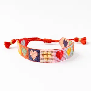 Gabby Multi Color Heart Adjustable Beaded Bracelet Red