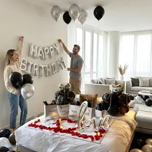 43pcs Black And Gold Birthday Party Decoration Set, Equipped With Black Happy Birthday Balloon Banner And Latex Balloons, Suitable For Black And Gold Themed Birthday Party Supplies, Men's And Women's Birthday Party Decorations