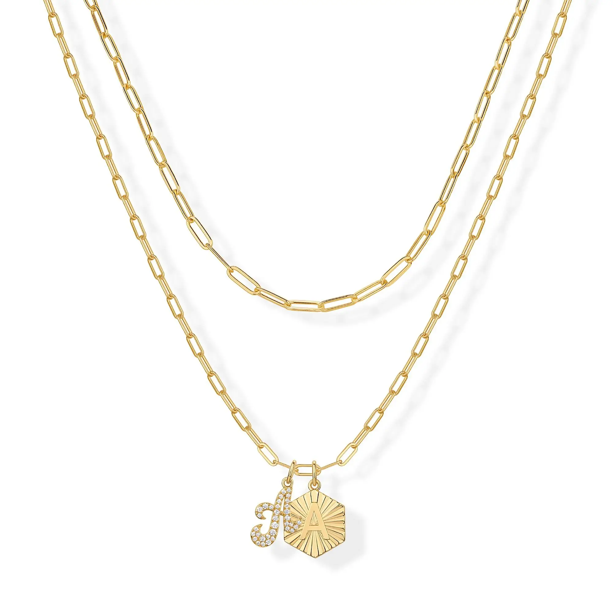 PAVOI 14K Gold Plated Initial Letter Pendant Layered Necklace for Women - Alphabet Letter Statement Layering Necklace