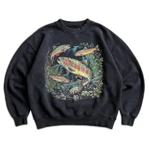 90s River Wildlife Sweatshirt - Men & Women's Unisex Graphic Sweater - Vintage Rainbow Trout Crewneck - Retro Fishing Pullover