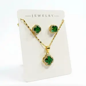 Mariangelaa Jewelry Gold Filled Clover Necklace & Earrings Set with Green Stones for Women