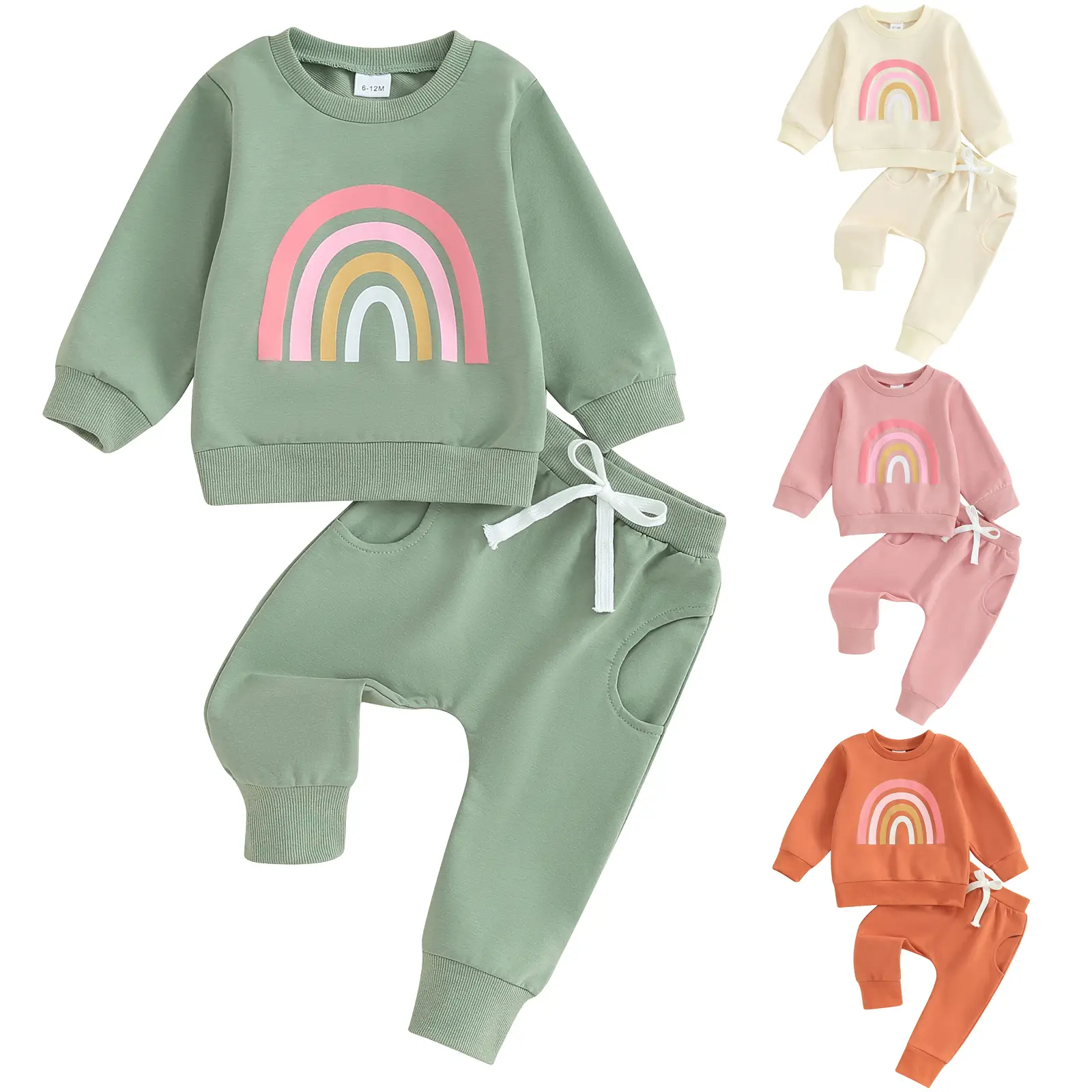 REDWOON 2Pcs Infant Toddler Baby Girls Fall Outfits Long Sleeve Rainbow Print Sweatshirt+Pants Clothes
