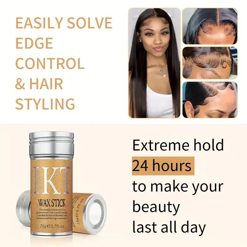 4 Counts Hair Styling Wax Stick Set with Brush & Combs, Long Lasting Non-Greasy Hair Wax Stick for Flyaways, Wigs & Loose Strands, Moisturizing Non Sticky Hair Styling Product for Men Women, Sleek Shine Finish