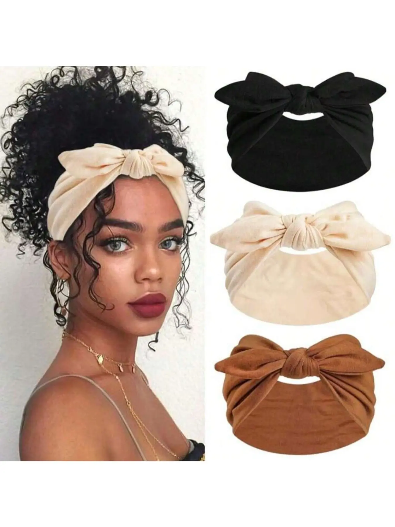 Women's Bow Bunny Ears Headband Set, Bunny Earbands, Bow Headbands, Fashion Headbands, Soft Headband, Boho Chic Design, Perfect for Fall/winter & Daily Wear, Ideal Gift for Her
