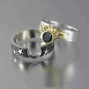 Silver Color Sun and Moon Couple Ring for Women Men Fashion Statement Engagement&Wedding Rings Party Jewelry Gifts, Engagement Ring Accessories, Fashion Stackable Rings