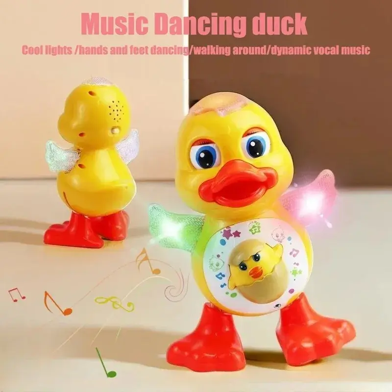 Kids Toddler Interactive Dancing Duck Toy, Dynamic Flashing Blinking Lights & Music, Educational Sensory Cartoon Animal Toy, Durable Plastic for Ages 2+ Boys Girls, Perfect Gift