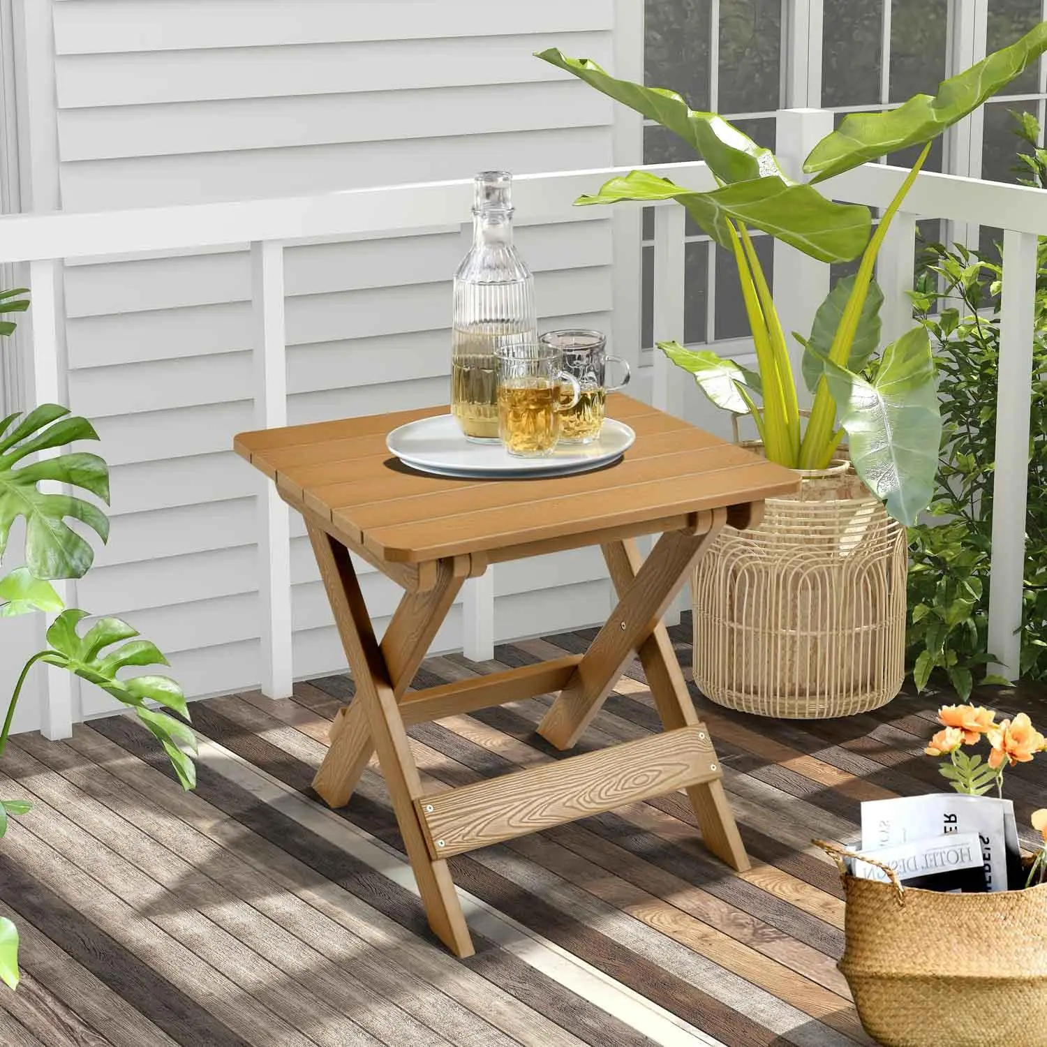 【Summerfinds】Ovios Bistro Set Table with Waterproof Plastic Frame - Durable Recycled Plastic Poly, Weather Resistant, Foldable, Outdoor Furniture for Patio & Beach