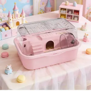 Peace of Mind Hamster Breeding Cage, Double-layer Zoning Design with Running Wheel Stairs, Breathable Viewing Box, Easy-to-clean Large-space Living Cage, Special Living Box for Pet Landscaping Activities