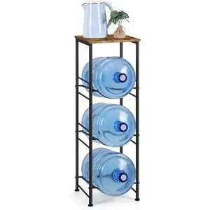 5 Gallon Water Bottle Jug Holder 3-Tier Water Bottle Holder Organizer with Top Shelf, Heavy Duty Water Dispenser Stand Rack for Kitchen Living Room Office, Rustic Brown