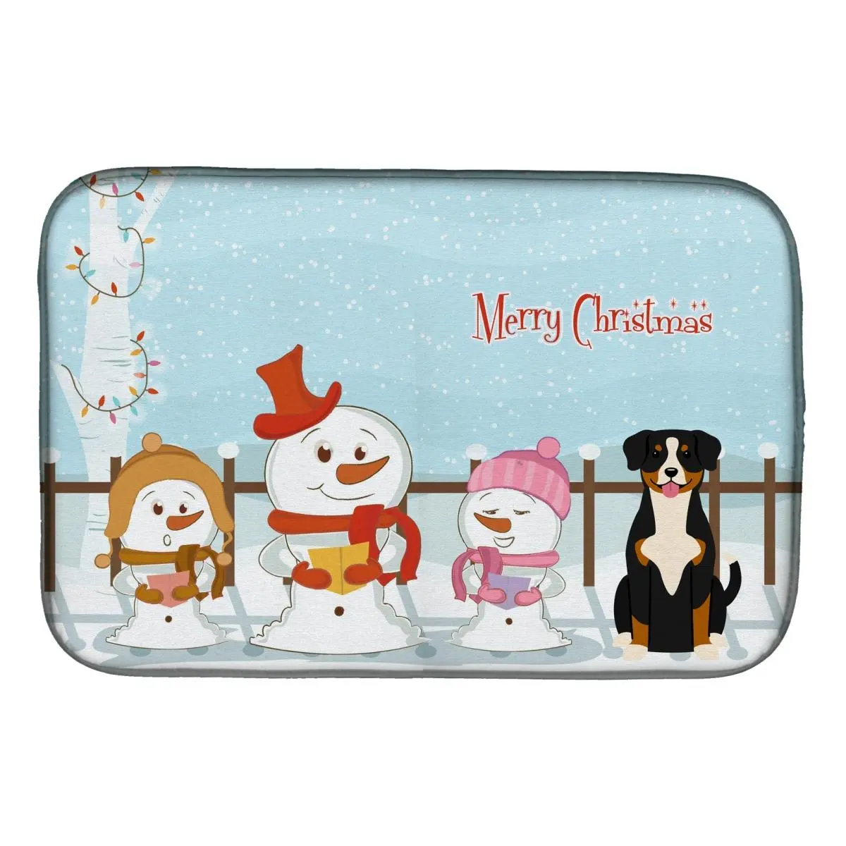 212 MAIN Rectangle Decorative Dish Drying Mat - 14x21 in, Binding Edge Finish, Entlebucher Christmas Carolers Design, Multi-Functional for Kitchen Tableware, Placemat & Coaster Use