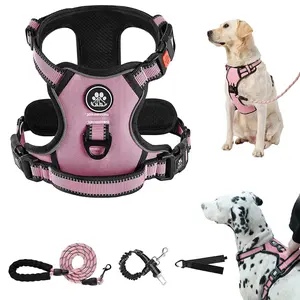 Dog Harness No-Pull Dog Vest with Leash Reflective Anti-Choking Pet Vest Adjustable Oxford Dog Vest with Easy-Control Handle for Small and Large Dogs Pink XL