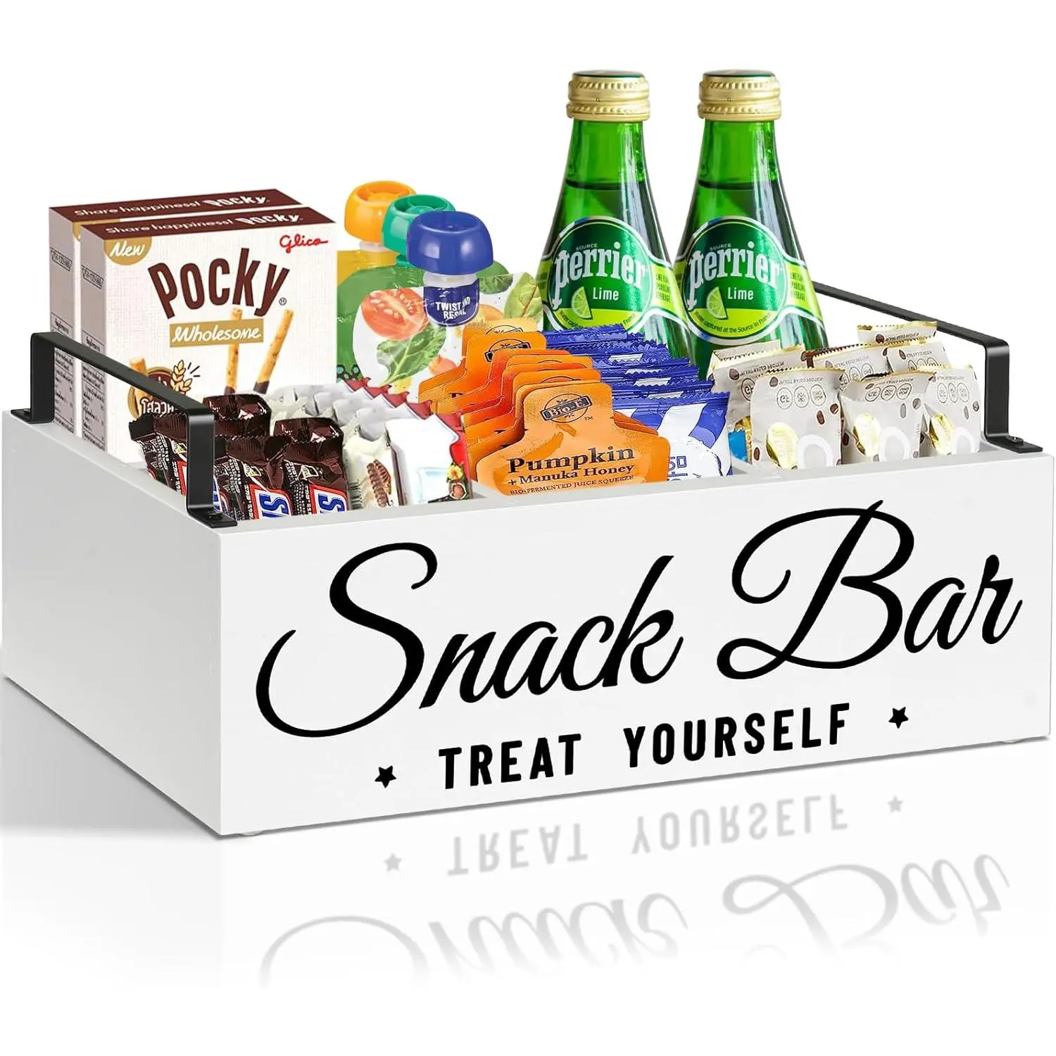 Snack Organizer for Countertop,  Pantry Storage Bins with Handles, Snack Bar Organizer for Pantry Shelf, Kitchen, 4 Compartment  Container Snack Box, Pantry Organizer for Snacks, Chips(White)