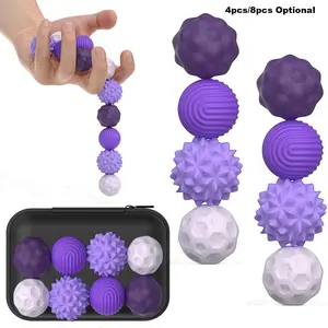 4pcs/8pcs silent magnetic silicone balls with storage bag, assorted texture designs, portable office desktop leisure items, perfect for long-haul flights and bus trips, Sensory Fidget Balls