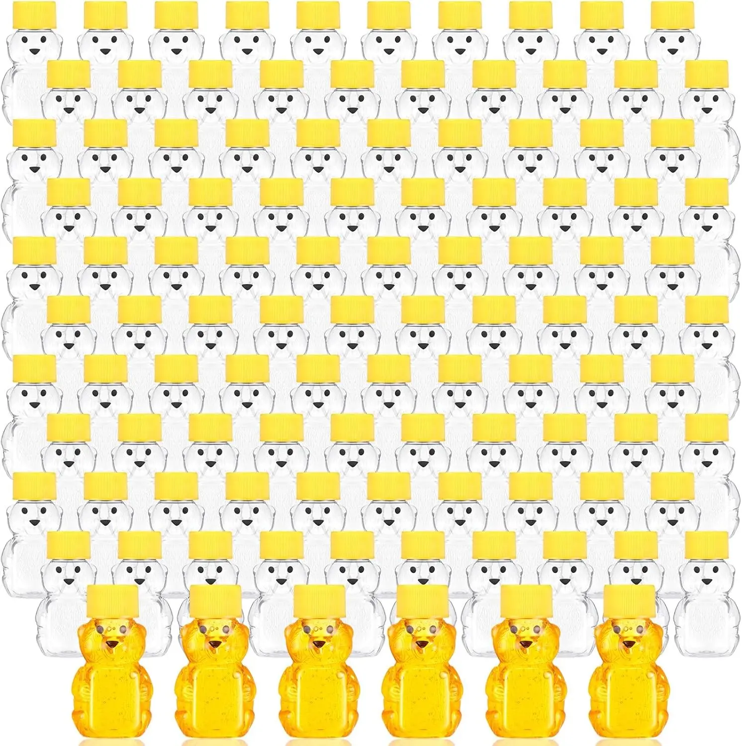 96 Pcs 2 oz Plastic Honey Bear Bottle Bear Shape Clear Honey Containers Empty Honey Dispenser with Lid Honey Jars Honey Bear Cup for Storing and Dispensing Holiday Baby Shower Gifts (Yellow)