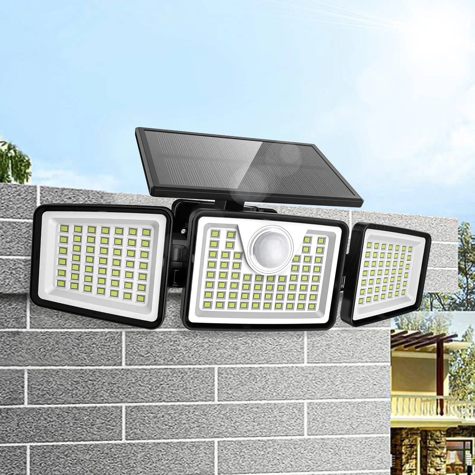 Solar Outdoor Lights 2500LM,3 Heads Dimmable SpotLights with 3 Modes,IP65 Waterproof,Adjustable Solar Powered